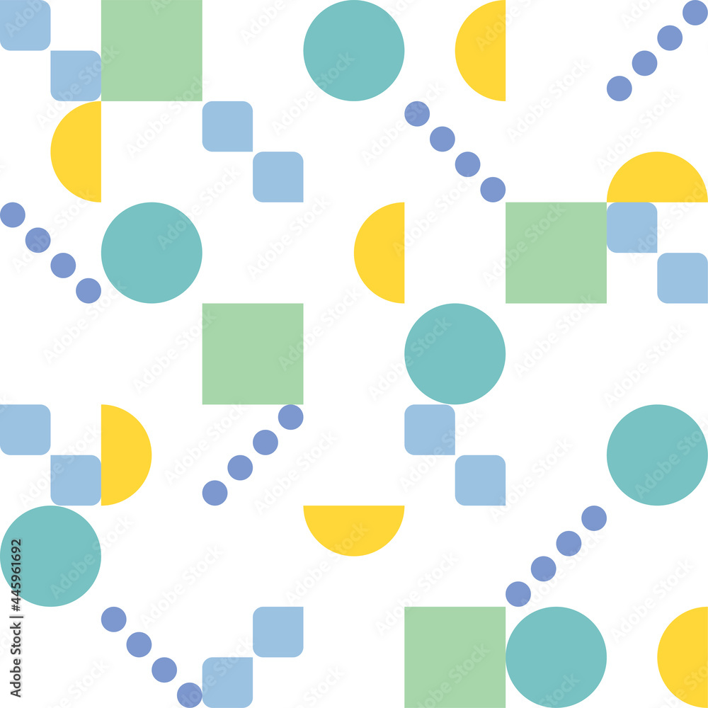 Poster semicircle and square circle shapes in green tone form a pattern. simple pattern design template.