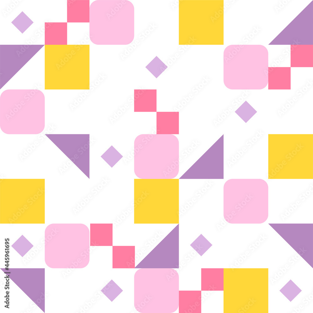 Poster square and triangular pieces in purple-yellow combination form a pattern. simple pattern design temp