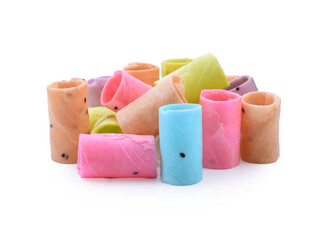 coconut biscuit rolls on white background, This Thai dessert is called 