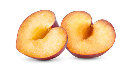 slice cherry plum isolated on white