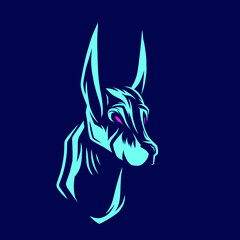 Anubis Egypt god line potrait logo colorful design with dark background.