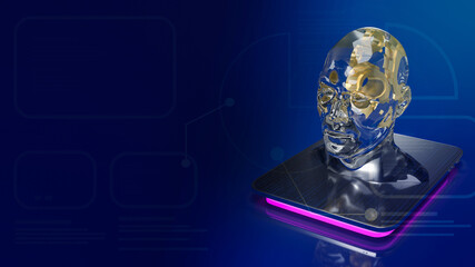 gold gear inside human crystal  head  for ai or machine learning  for technology  concept 3d rendering