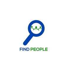 Find people logo design, magnifying glass with people in circle