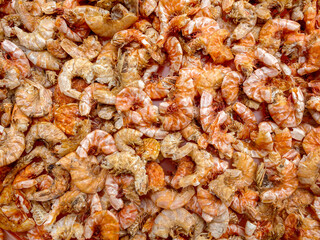Dried shrimp background. Close up dried shrimp texture prepared for cooking, Asian style.
