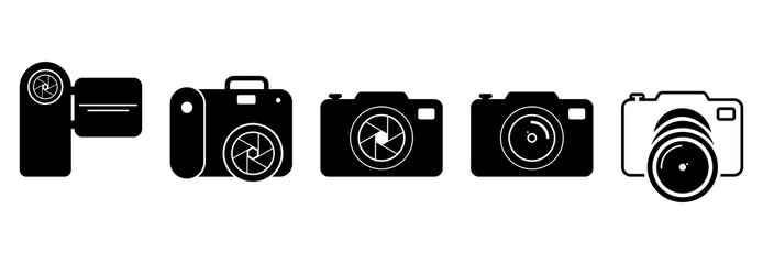 camera icon set, camera on a tripod icon set vector sign symbol