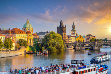 Fototapeta premium Downtown Prague city skyline, old town cityscape, Czech Republic