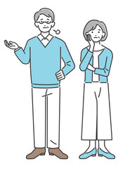 
困った顔の若い家族のベクターイラスト素材／シンプル／子供／夫婦
