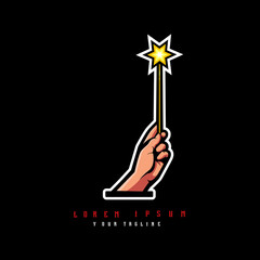 Hand Holding Magic Wand Logo Design Illustration Vector