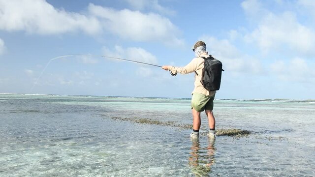 saltwater  fly fisherman cath bonefish front the cameras