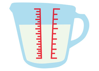  One measuring cup about half full of liquid