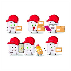 Cartoon character design of marshmallow working as a courier. Vector illustration