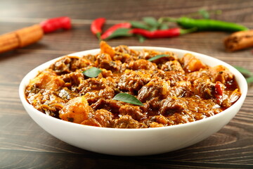 Bowl of delicious Indian beef curry, Kerala foods.