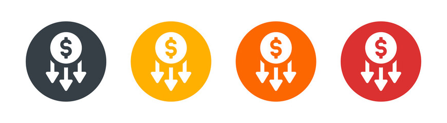 Cost reduction dollar down icon symbol vector illustration.