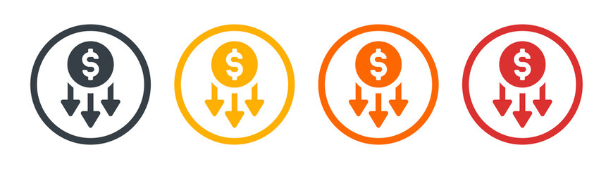 Cost reduction icon. Money decrease sign. Recession symbol vector illustration.