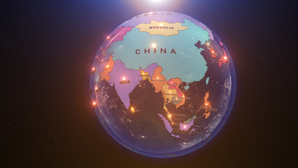 a world map of ASIA, 3d rendering, - 445975623