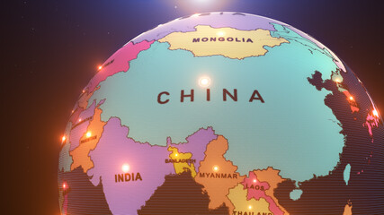 a world map of China, 3d rendering,