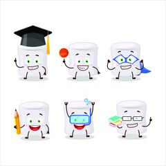 School student of marshmallow cartoon character with various expressions. Vector illustration