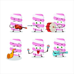 Fototapeta premium Cartoon character of marshmallow twist playing some musical instruments. Vector illustration