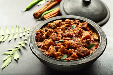 Delicious Indian mutton curry roast, traditional recipes background.