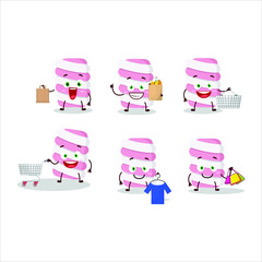 A Rich marshmallow twist mascot design style going shopping. Vector illustration