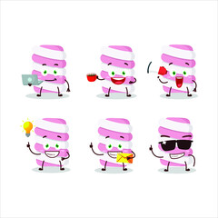 Marshmallow twist cartoon character with various types of business emoticons. Vector illustration