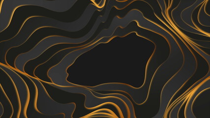 Black and golden liquid refracted waves abstract background