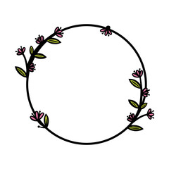 Vintage wreath divider with handdrawn flowers. Circle doodle wreath with colored leaves and flowers. Doodle vector illustration isolated in white background