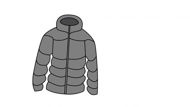 Grey down jacket. Winter sport clothing. Fashion concept. Seamless loop, luma matte.