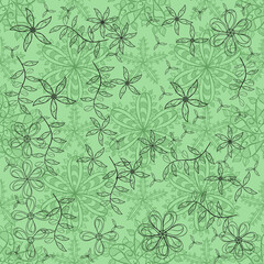 pattern with interesting doodles on colorfil background. Raster illustration.