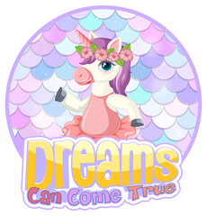 Unicorn cartoon character on pastel scales background isolated