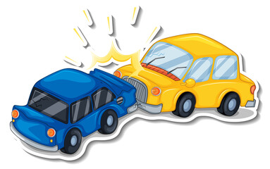 Sticker design with wrecked cars isolated