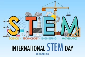 Peel and stick wall murals Kids International STEM Day on November 8th logo banner