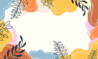 Abstract Pastel Organic Shapes Background With Leaves Textures