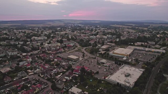 Drone Fly Over At Pardubice Region of the Czech Republic,Homes And Commercial ,Retail.