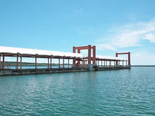 Fotobehang Okinawa,Japan - July 13, 2021: Floating pier at Ohara port in Iriomote island, Okinawa, Japan  © Khun Ta