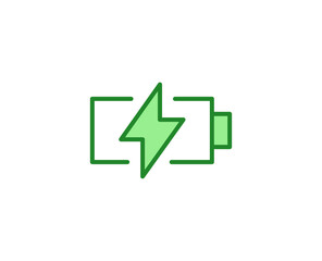Line Green power icon isolated on white background. Outline symbol for website design, mobile application, ui. Electronics pictogram. Vector illustration, editorial stroсk. 