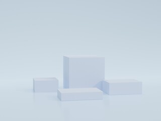 3D Box podium scene. Abstract minimal mockup. Light blue stage. Empty background. Product display presentation. 3d rendering illustration.