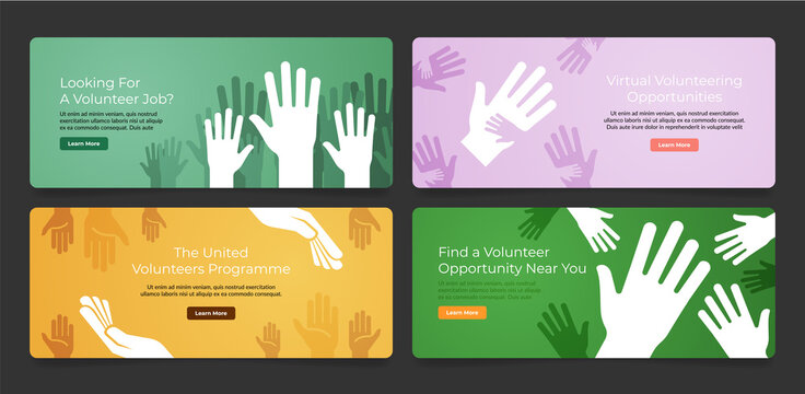 Collection volunteer opportunity banner landing page vector flat illustration webpage user interface