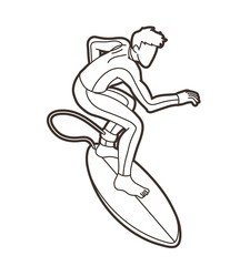 Man Surfer Surfing Sport Action Cartoon Graphic Vector 