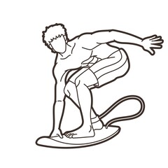 Man Surfer Surfing Sport Action Cartoon Graphic Vector 