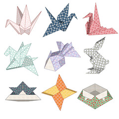 アイコン　折り紙いろいろ（水彩市松）