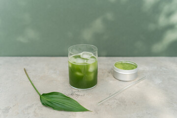 Still life shot of matcha with ice