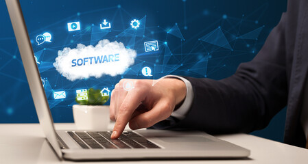 Businessman working with laptop concept