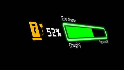 Colorful electric vehicle car charging battery indicating progress of the increasing with percentage show fill up to 100%