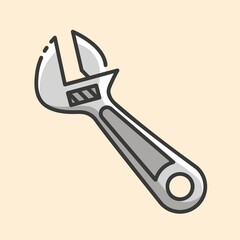 Steel adjustable wrench color icon. Vector outline flat icon on yellow background. Hand construction tool for renovation work.
