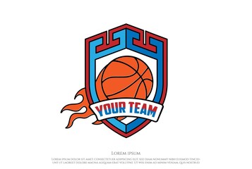 Shield Castle with Fire Basket Ball for Sport Club Logo Design Vector