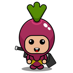 vector cartoon character simple sweet potato mascot costume carrying gun and bullet