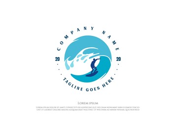 Circular Wave Surf Surfer Surfing Sport Club Logo Design Vector - obrazy, fototapety, plakaty