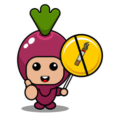 vector cartoon character simple sweet potato mascot costume holding no smoking signboard with thumbs up