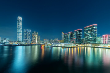 Fototapeta na wymiar Night scenery of skyscraper, skyline and harbor of Hong Kong city